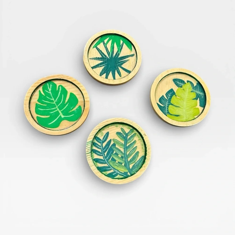 4 Handmade Leaf Patterned Coasters